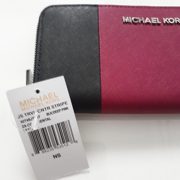 Michael Kors JS Black & Pink Continental Wallet NWT - Picture 4 of 8